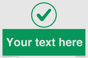 Custom green background, green tick in circle sign